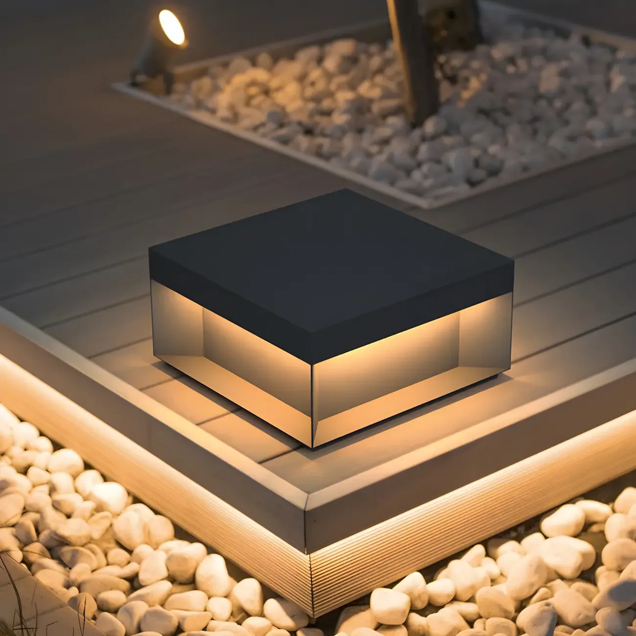 Modern Clear Black Cubic Solar Post Cap Light Image - 4