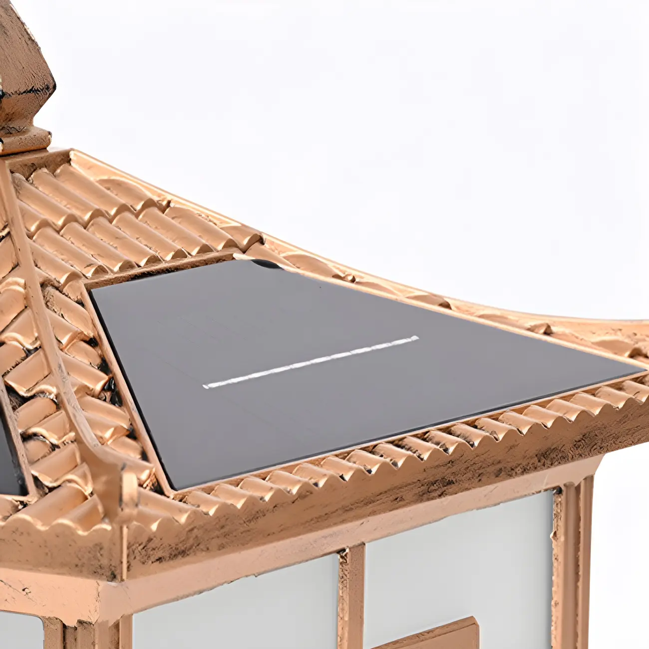 Vintage House-Shape Brass LED Solar Outdoor Post Lights | homeyfad