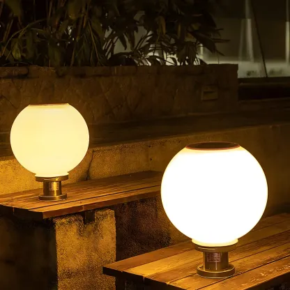 Modern White Ball Solar Outdoor Post Lights
