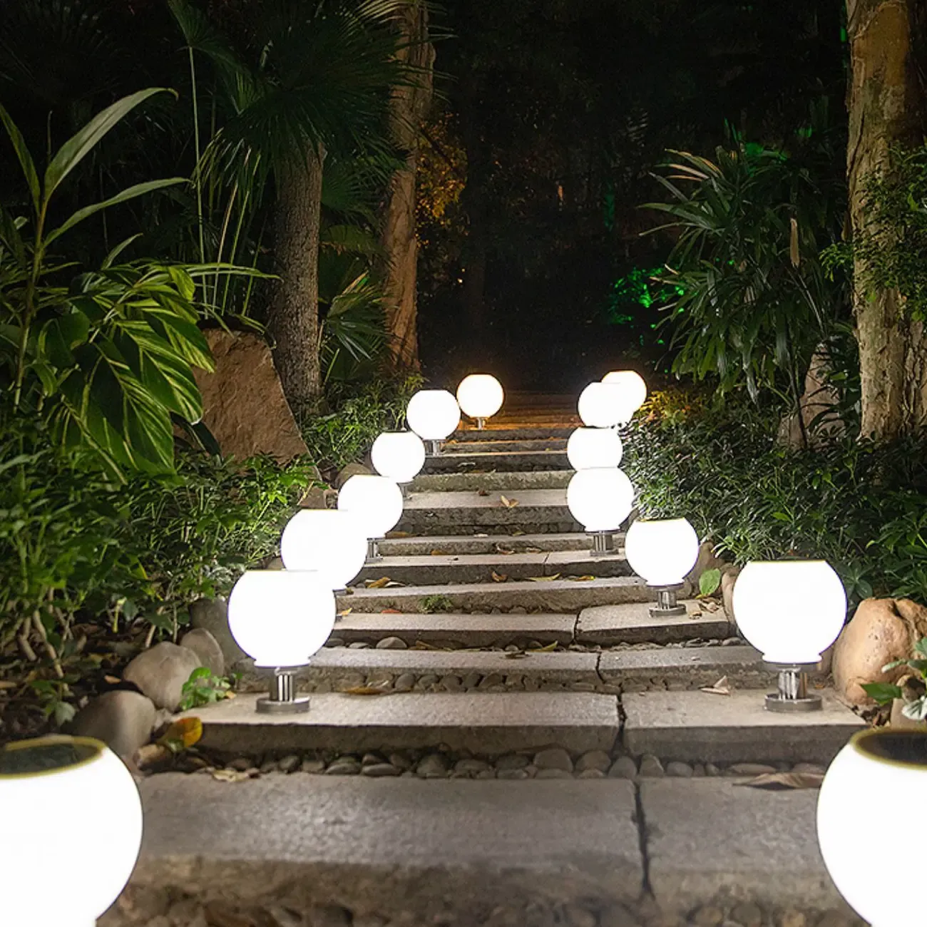 Modern White Ball Solar Outdoor Post Lights