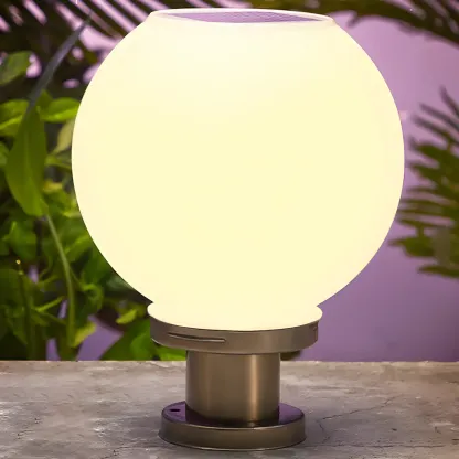 Modern White Ball Solar Outdoor Post Lights