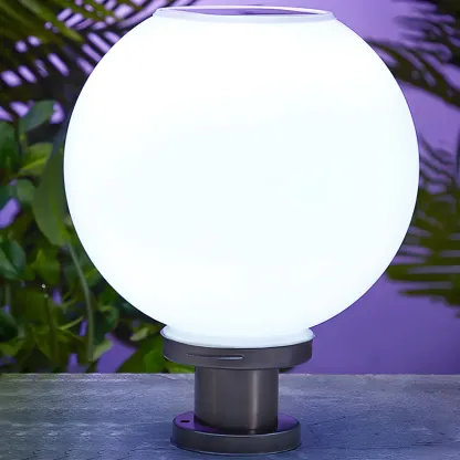 Modern White Ball Solar Outdoor Post Lights