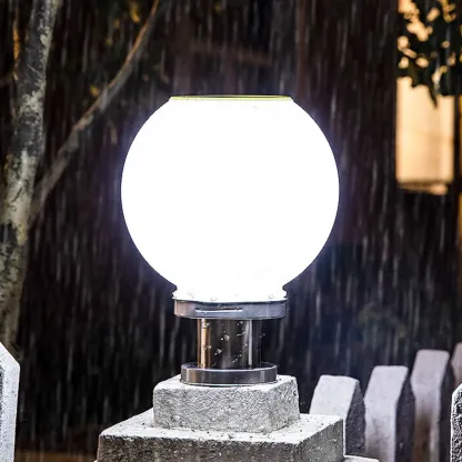 Modern White Ball Solar Outdoor Post Lights