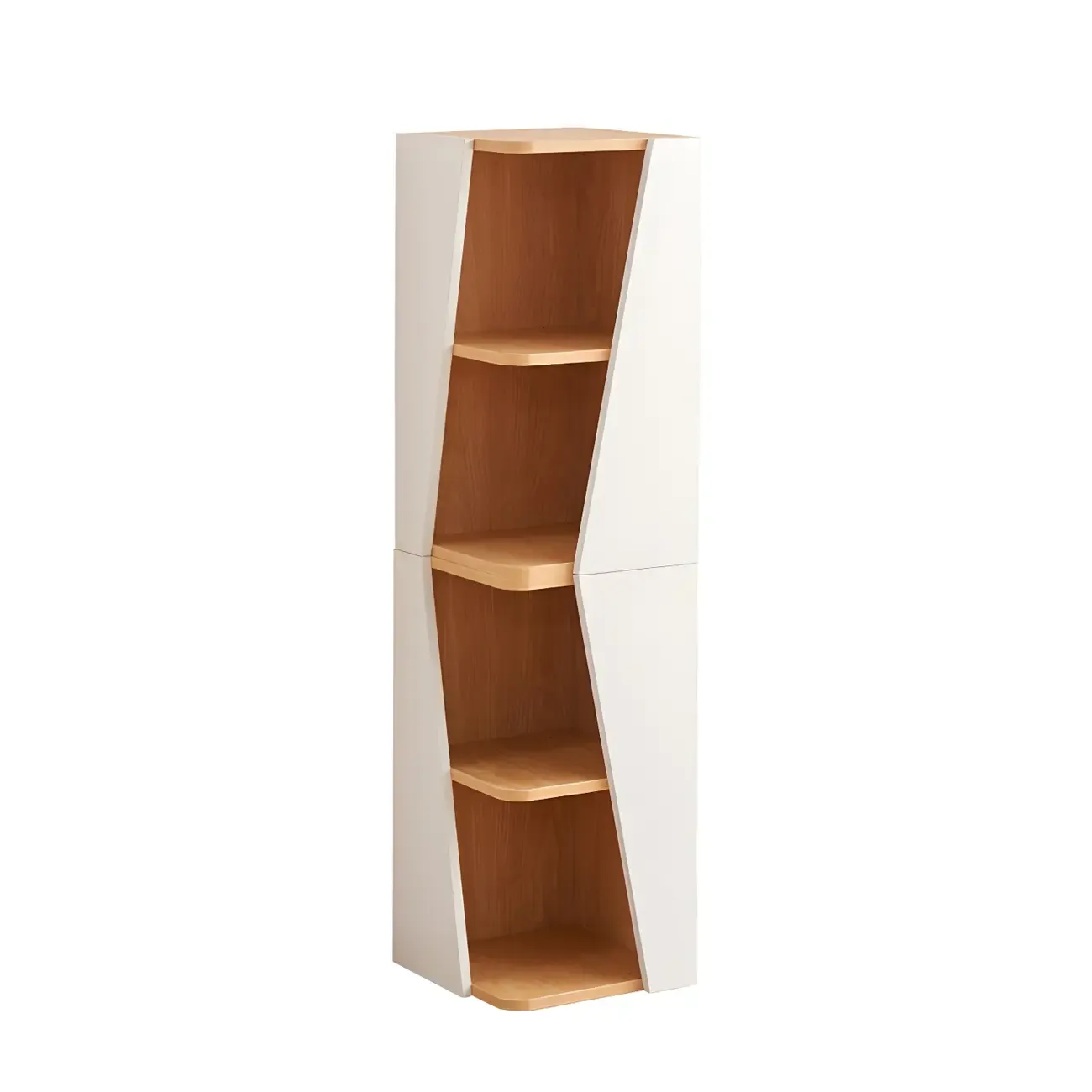 Artistic Modern White Wooden Corner Bookcase  Image - 7