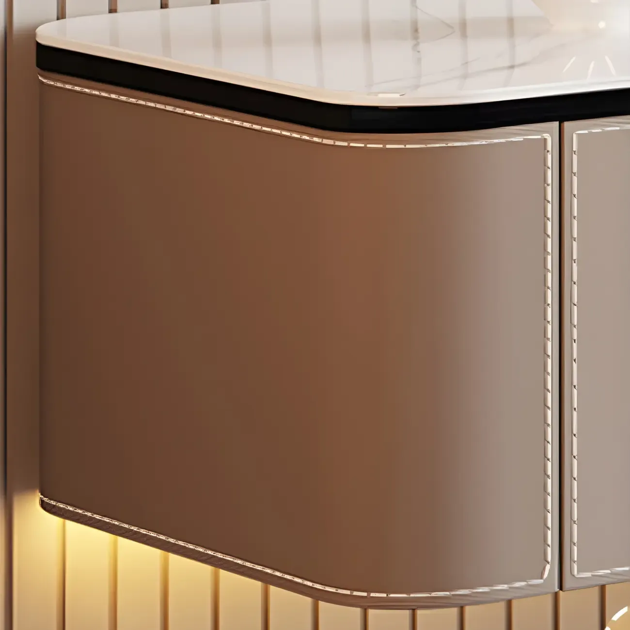 Minimalist White Stone Floating TV Stand with 4-Drawers Storage Image - 9