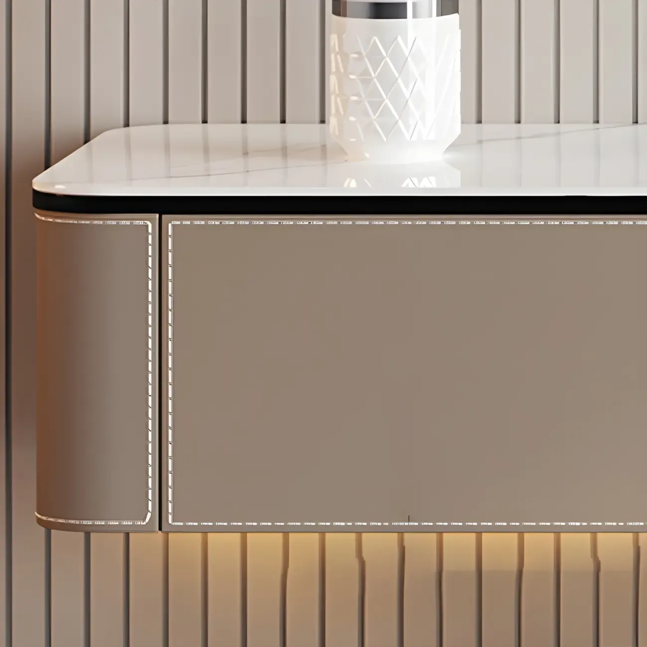 Minimalist White Stone Floating TV Stand with 4-Drawers Storage Image - 10