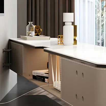 Minimalist White Stone Floating TV Stand with 4-Drawers Storage Image - 11