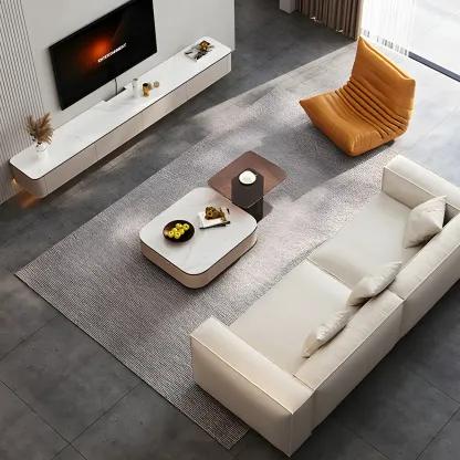 Minimalist White Stone Floating TV Stand with 4-Drawers Storage Image - 13