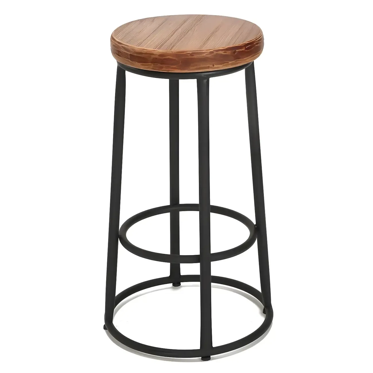 Backless Industrial Round Wooden Bar Stools Image - 2