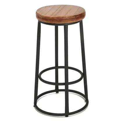 Backless Industrial Round Wooden Bar Stools Image - 2
