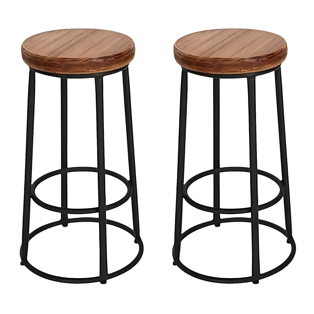 Backless Industrial Round Wooden Bar Stools Image - 3 | homeyfad