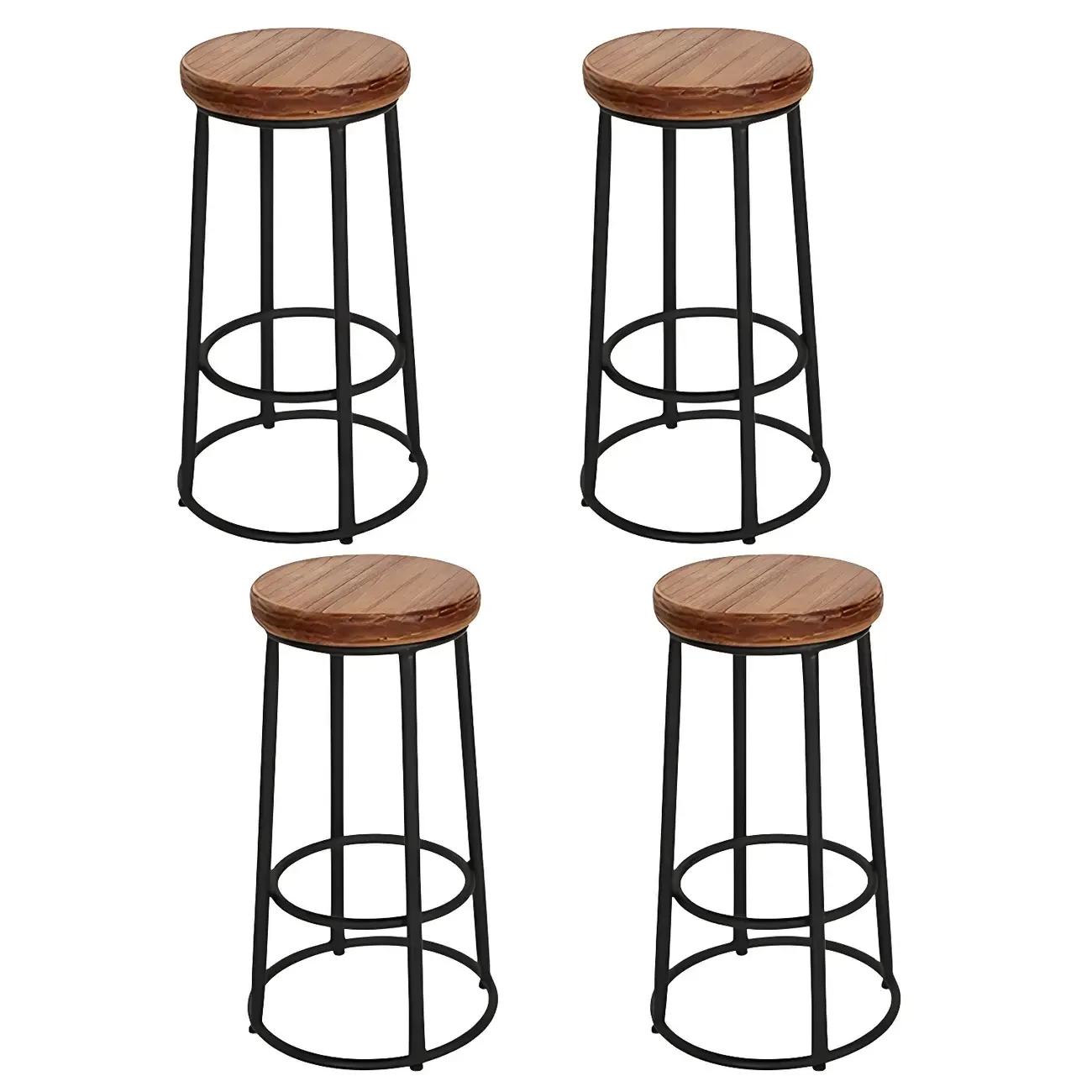 Backless Industrial Round Wooden Bar Stools Image - 5