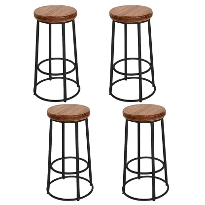 Backless Industrial Round Wooden Bar Stools Image - 5