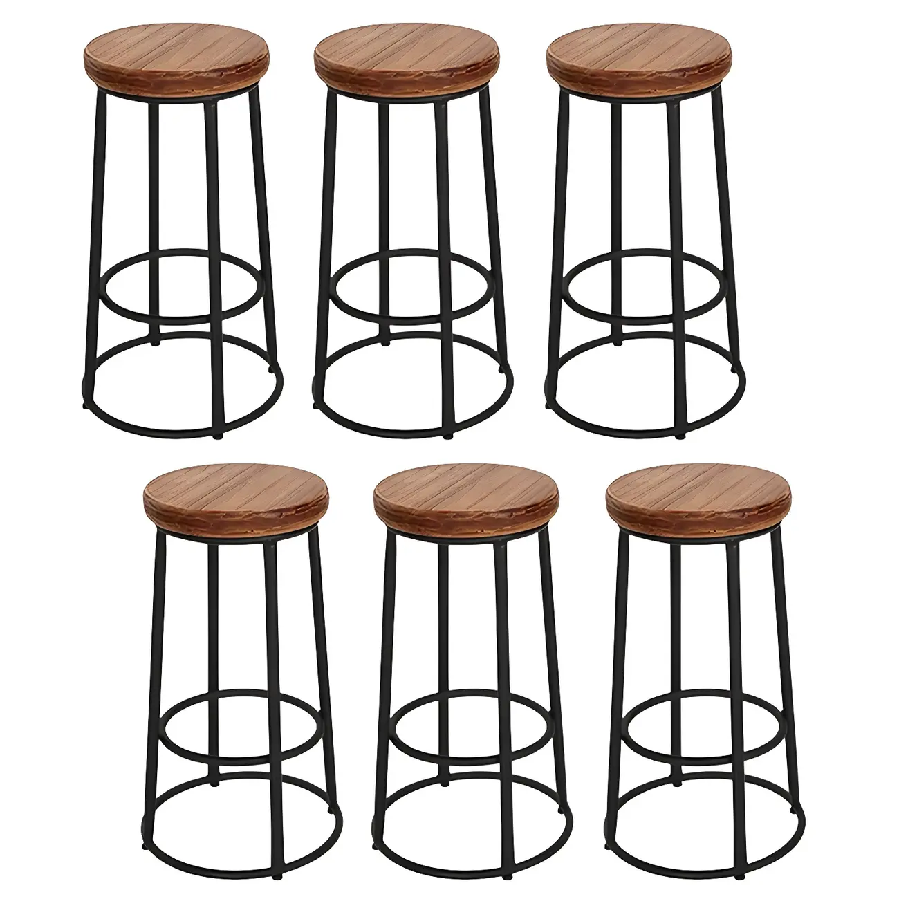 Backless Industrial Round Wooden Bar Stools Image - 7 | homeyfad
