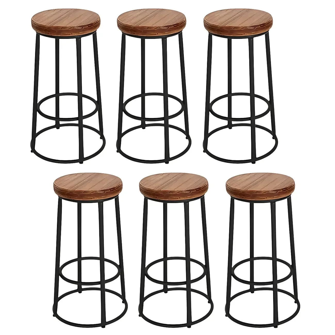 Backless Industrial Round Wooden Bar Stools Image - 7