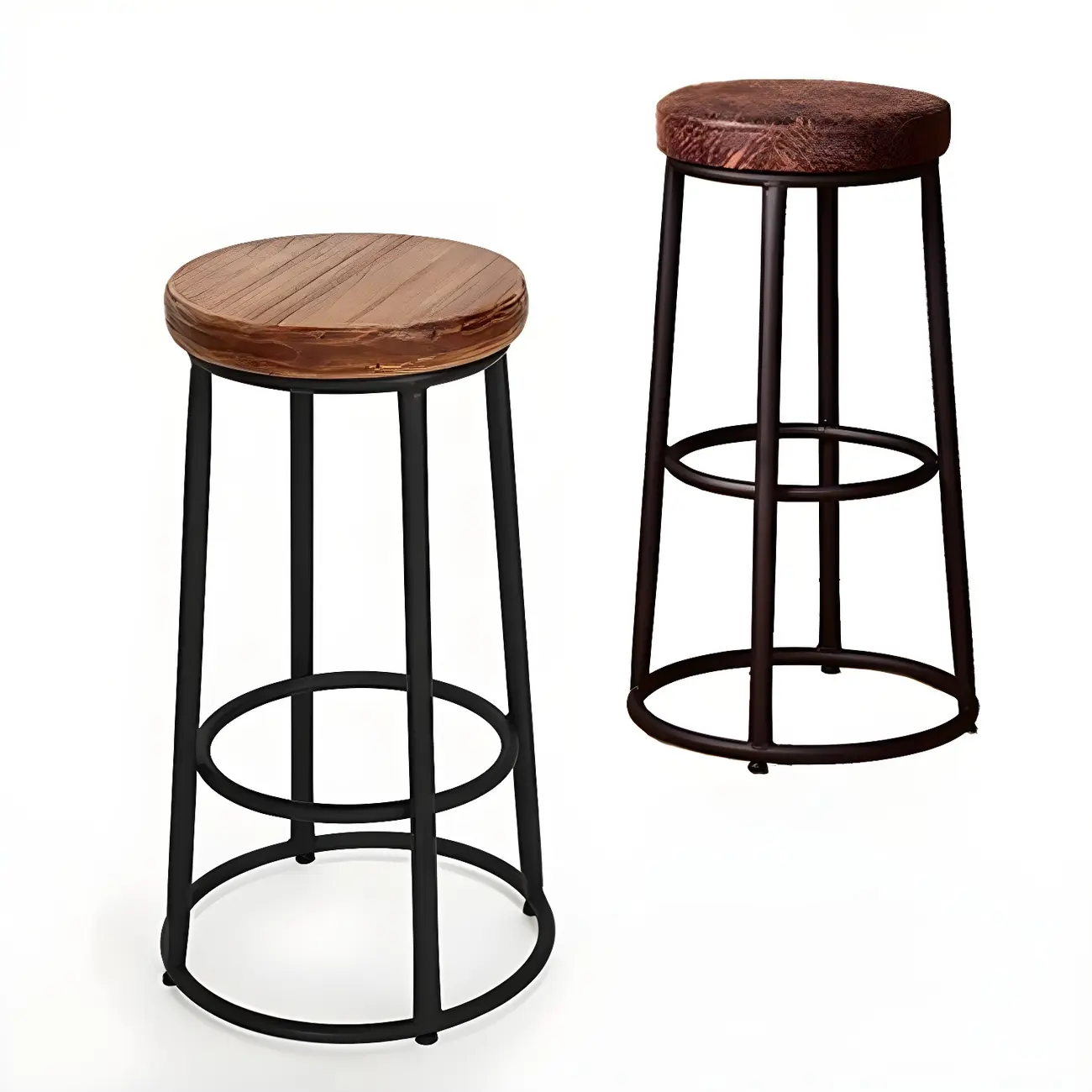 Backless Industrial Round Wooden Bar Stools Image - 9 | homeyfad