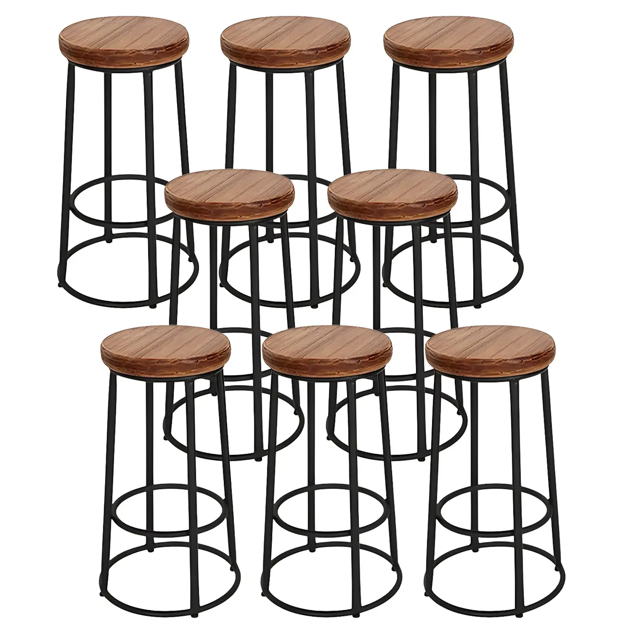 Backless Industrial Round Wooden Bar Stools Image - 10 | homeyfad