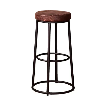 Backless Industrial Round Wooden Bar Stools Image - 12