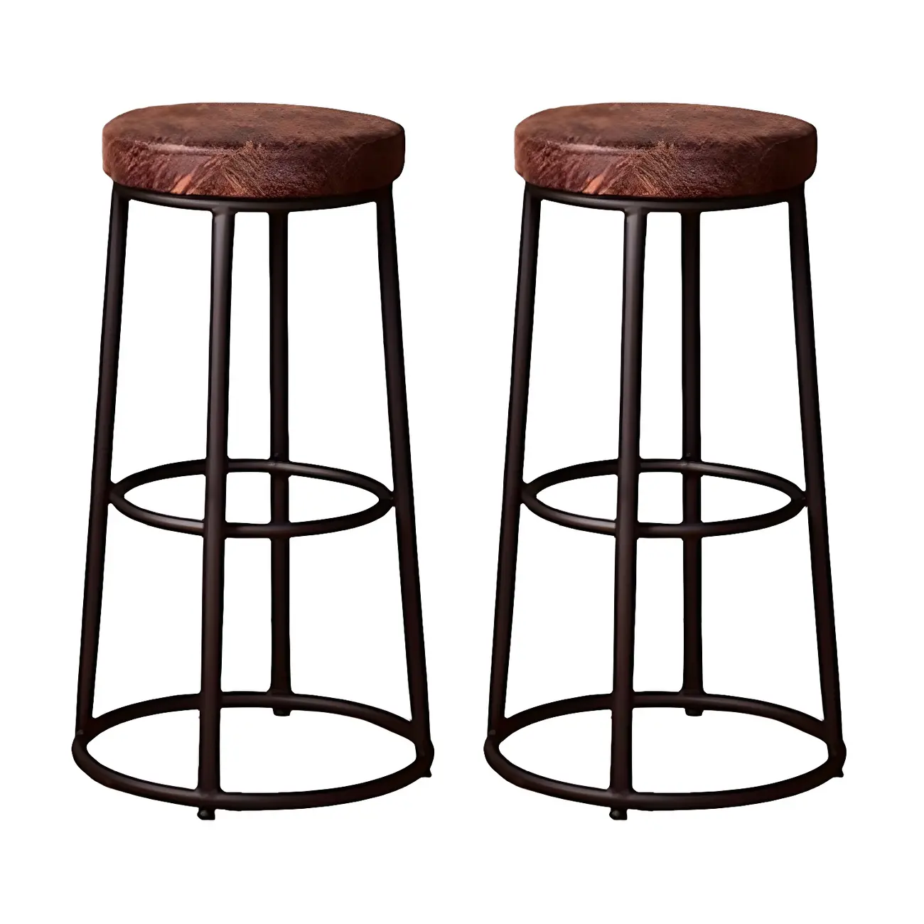 Backless Industrial Round Wooden Bar Stools Image - 13 | homeyfad