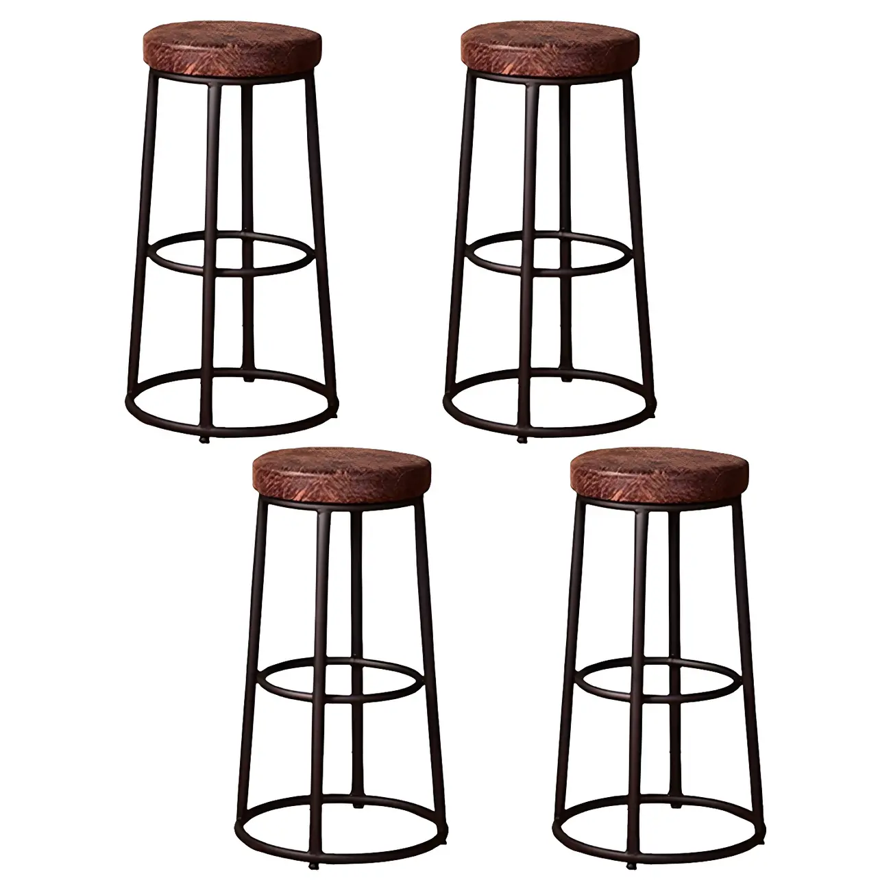 Backless Industrial Round Wooden Bar Stools Image - 16 | homeyfad
