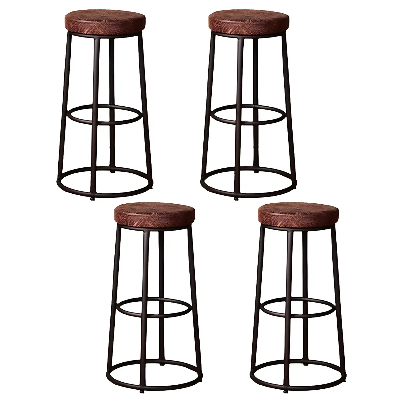 Backless Industrial Round Wooden Bar Stools Image - 16