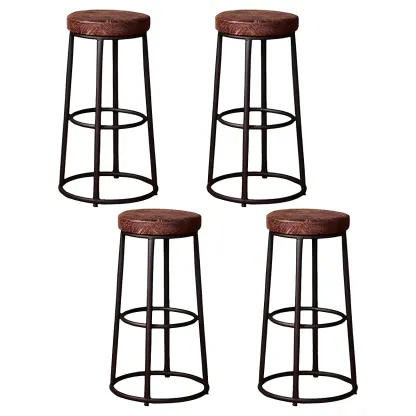 Backless Industrial Round Wooden Bar Stools Image - 16
