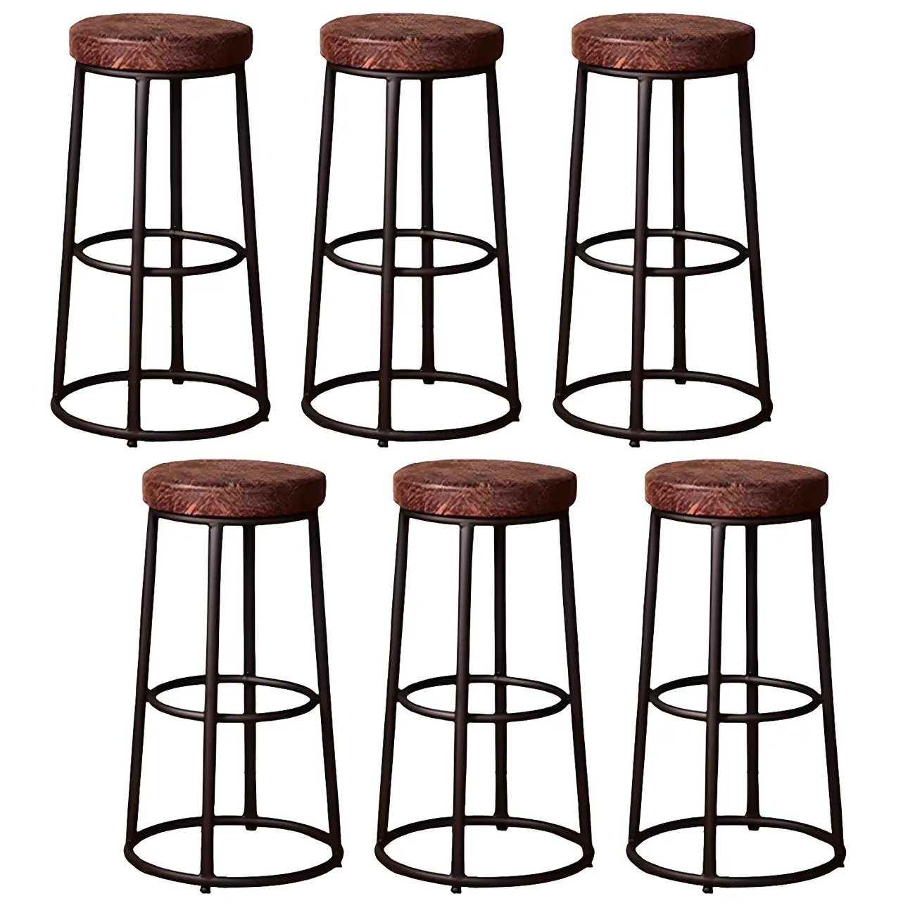 Backless Industrial Round Wooden Bar Stools Image - 17 | homeyfad