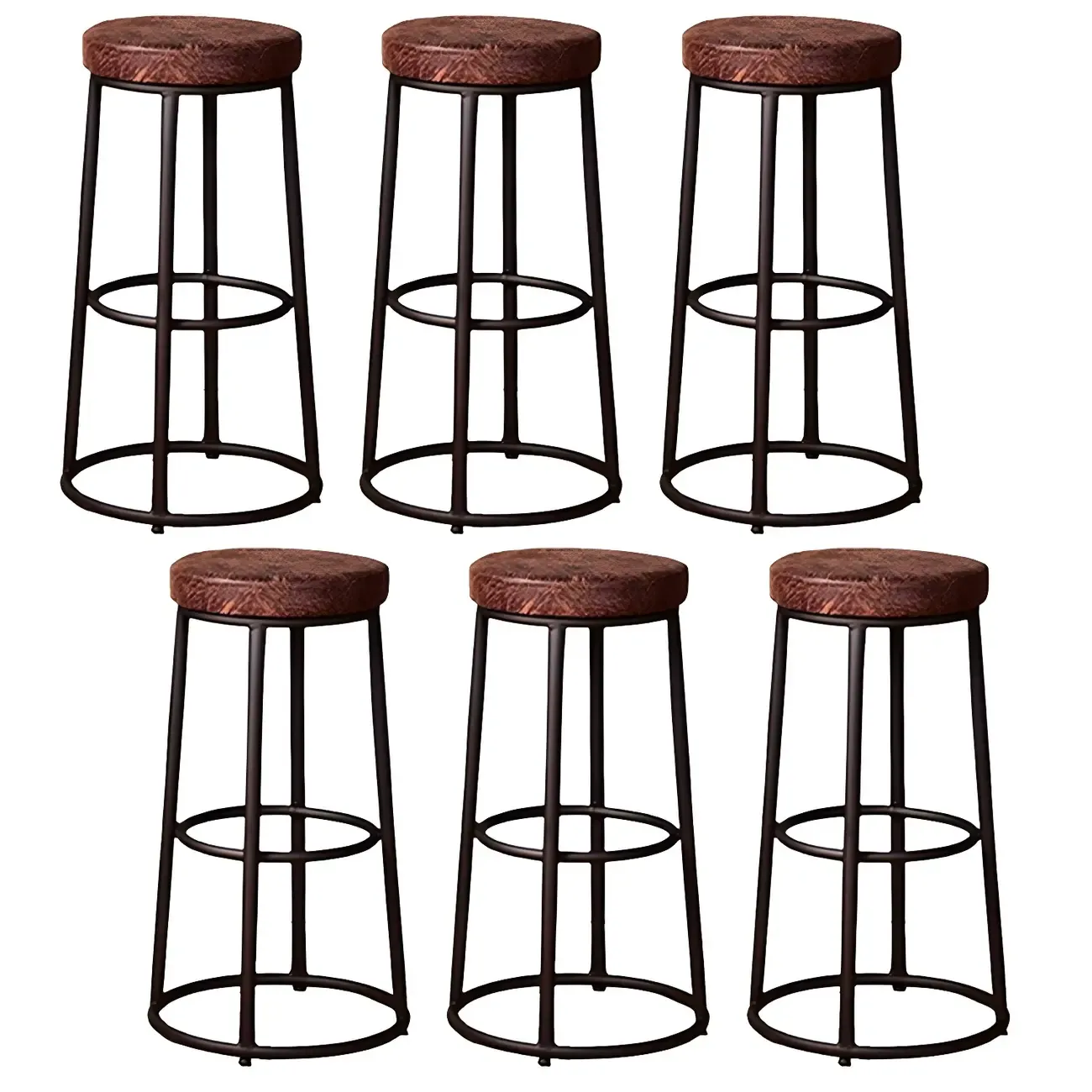 Backless Industrial Round Wooden Bar Stools Image - 17