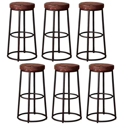 Backless Industrial Round Wooden Bar Stools Image - 17