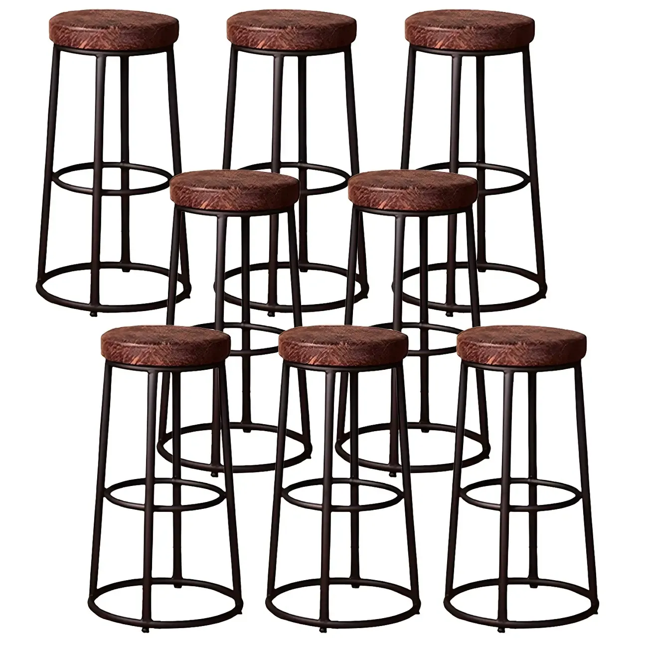 Backless Industrial Round Wooden Bar Stools Image - 18