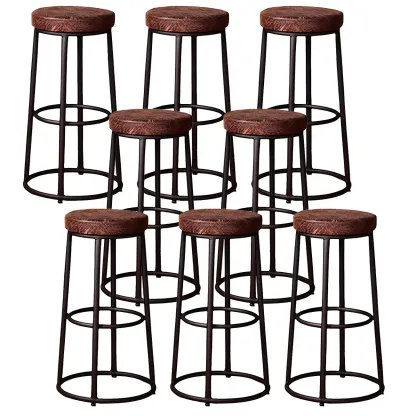 Backless Industrial Round Wooden Bar Stools Image - 18