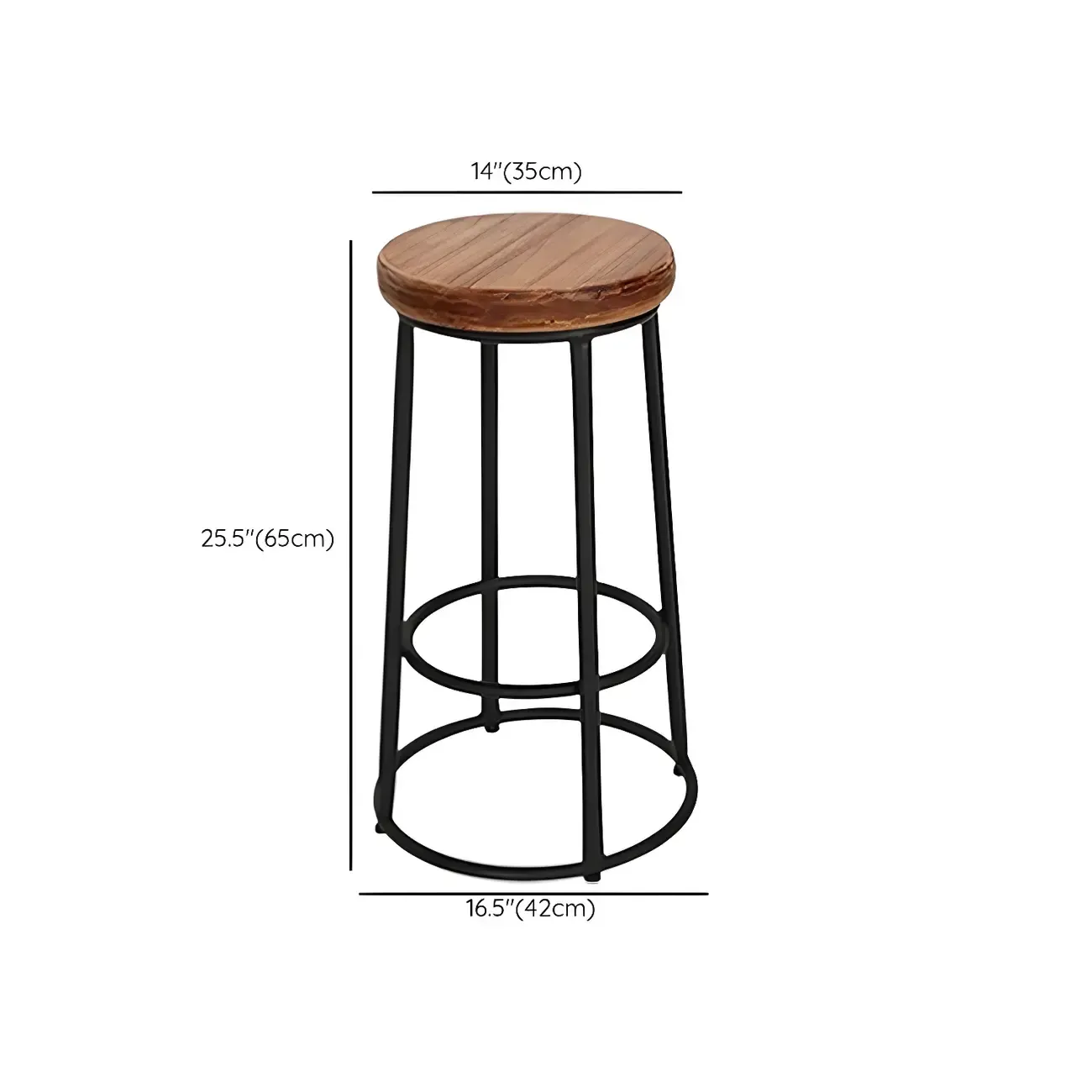 Backless Industrial Round Wooden Bar Stools Image - 20