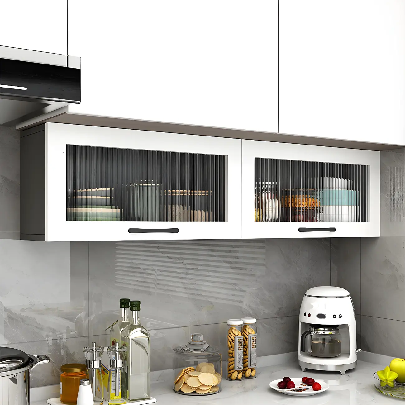 Kitchen White Wood Wall-Mounted Storage China Cabinets Image - 2 | homeyfad