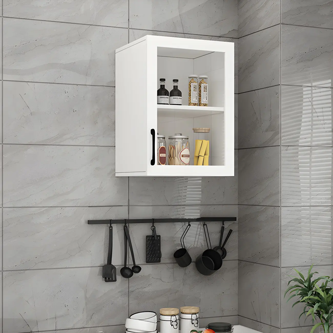 White Rectangular Wall-Mounted Wood Display Cabinet Image - 3 | homeyfad