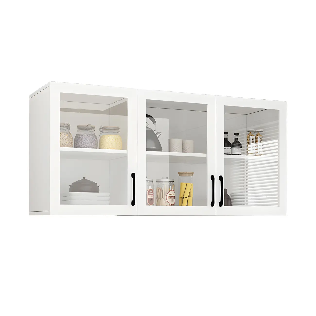 White Rectangular Wall-Mounted Wood Display Cabinet Image - 5 | homeyfad