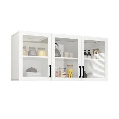 White Rectangular Wall-Mounted Wood Display Cabinet Image - 5