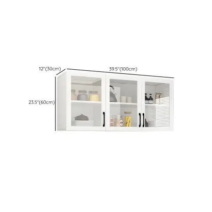 White Rectangular Wall-Mounted Wood Display Cabinet Image - 14