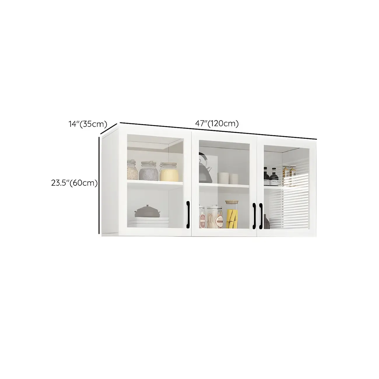 White Rectangular Wall-Mounted Wood Display Cabinet Image - 17