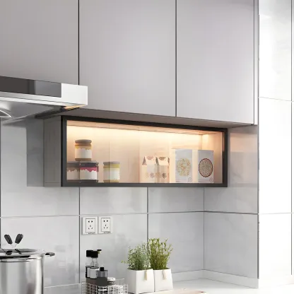 Modern Grey Wood Glass Door Wall-Mounted Display Cabinet Image - 1