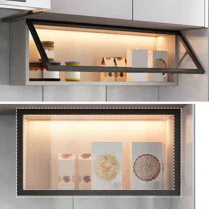 Modern Grey Wood Glass Door Wall-Mounted Display Cabinet Image - 3