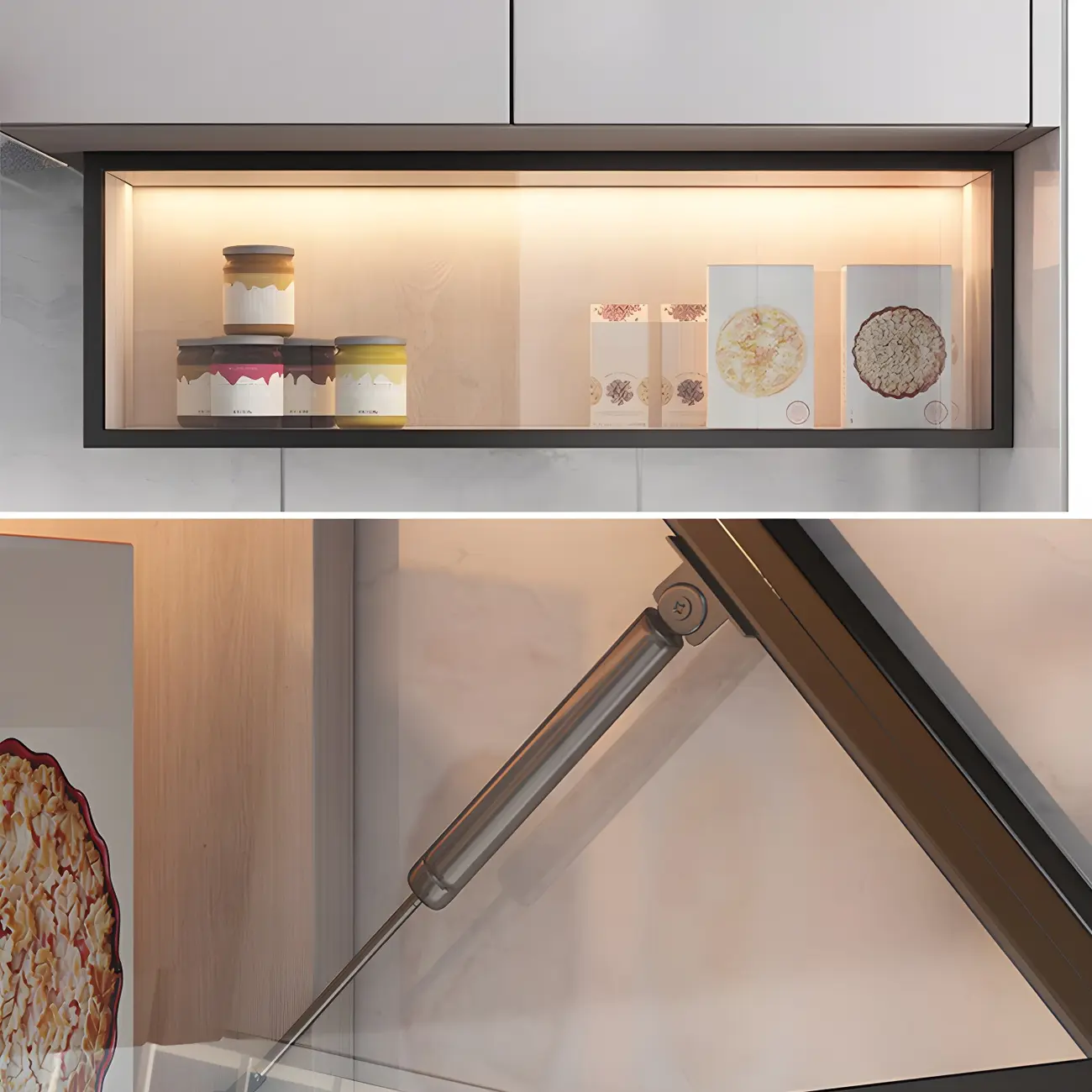 Modern Grey Wood Glass Door Wall-Mounted Display Cabinet Image - 4 | homeyfad