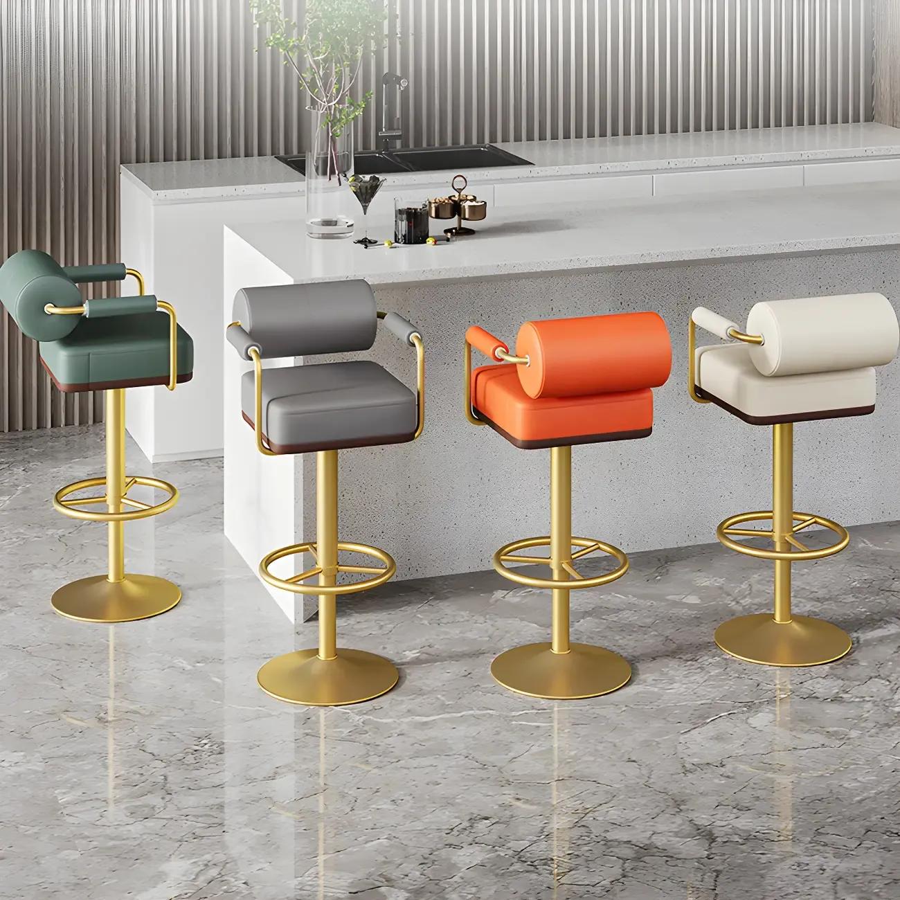 Stylish Leather Adjustable Bar Stools with Backrest for Home Bar Image - 2