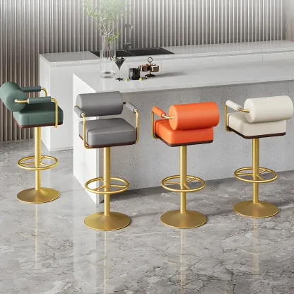 Stylish Leather Adjustable Bar Stools with Backrest for Home Bar Image - 2