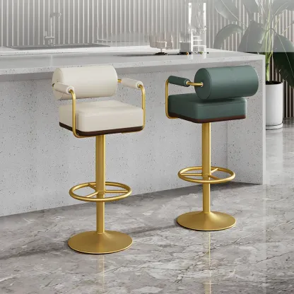 Stylish Leather Adjustable Bar Stools with Backrest for Home Bar Image - 1