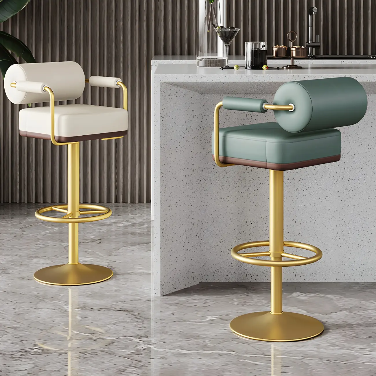 Stylish Leather Adjustable Bar Stools with Backrest for Home Bar Image - 7 | homeyfad