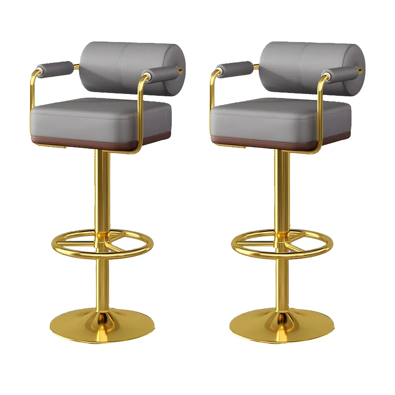 Stylish Leather Adjustable Bar Stools with Backrest for Home Bar Image - 13