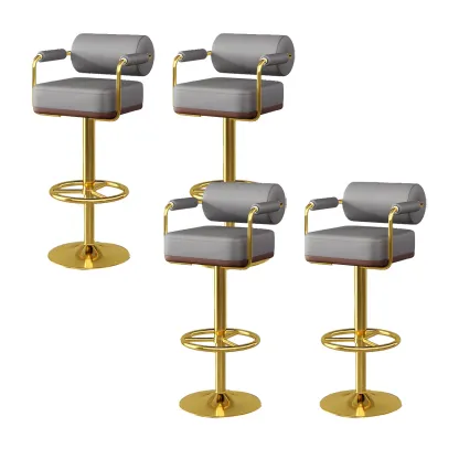 Stylish Leather Adjustable Bar Stools with Backrest for Home Bar Image - 15