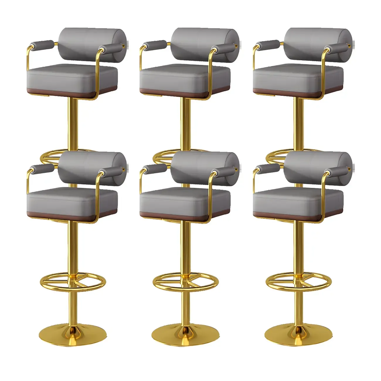 Stylish Leather Adjustable Bar Stools with Backrest for Home Bar Image - 16