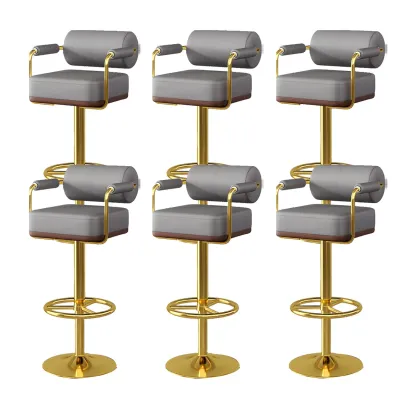 Stylish Leather Adjustable Bar Stools with Backrest for Home Bar Image - 16