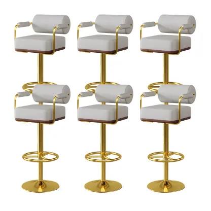 Stylish Leather Adjustable Bar Stools with Backrest for Home Bar Image - 21